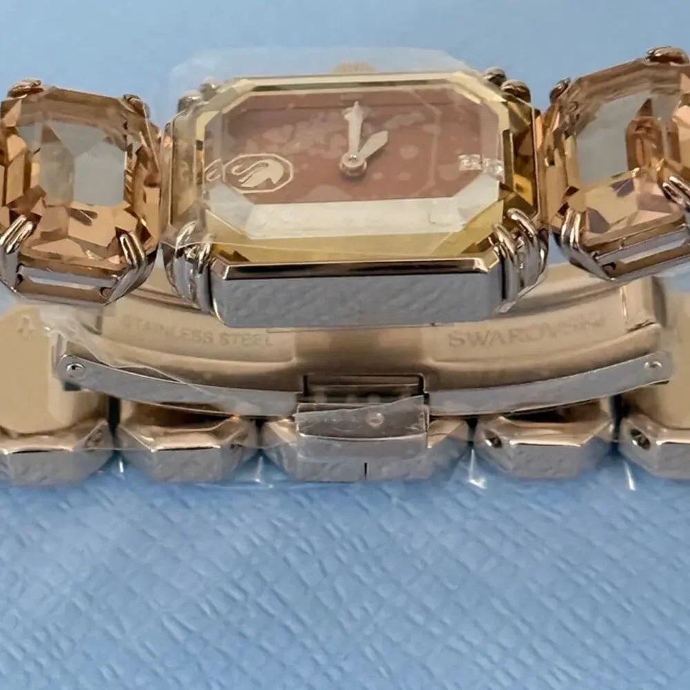 Swarovski Millenia Bracelet Watch Champagne Gold Octagon Crystals Swiss Quartz